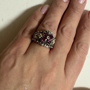 Barbara Bixby Elegant Silver and Purple Floral Ring Size 7